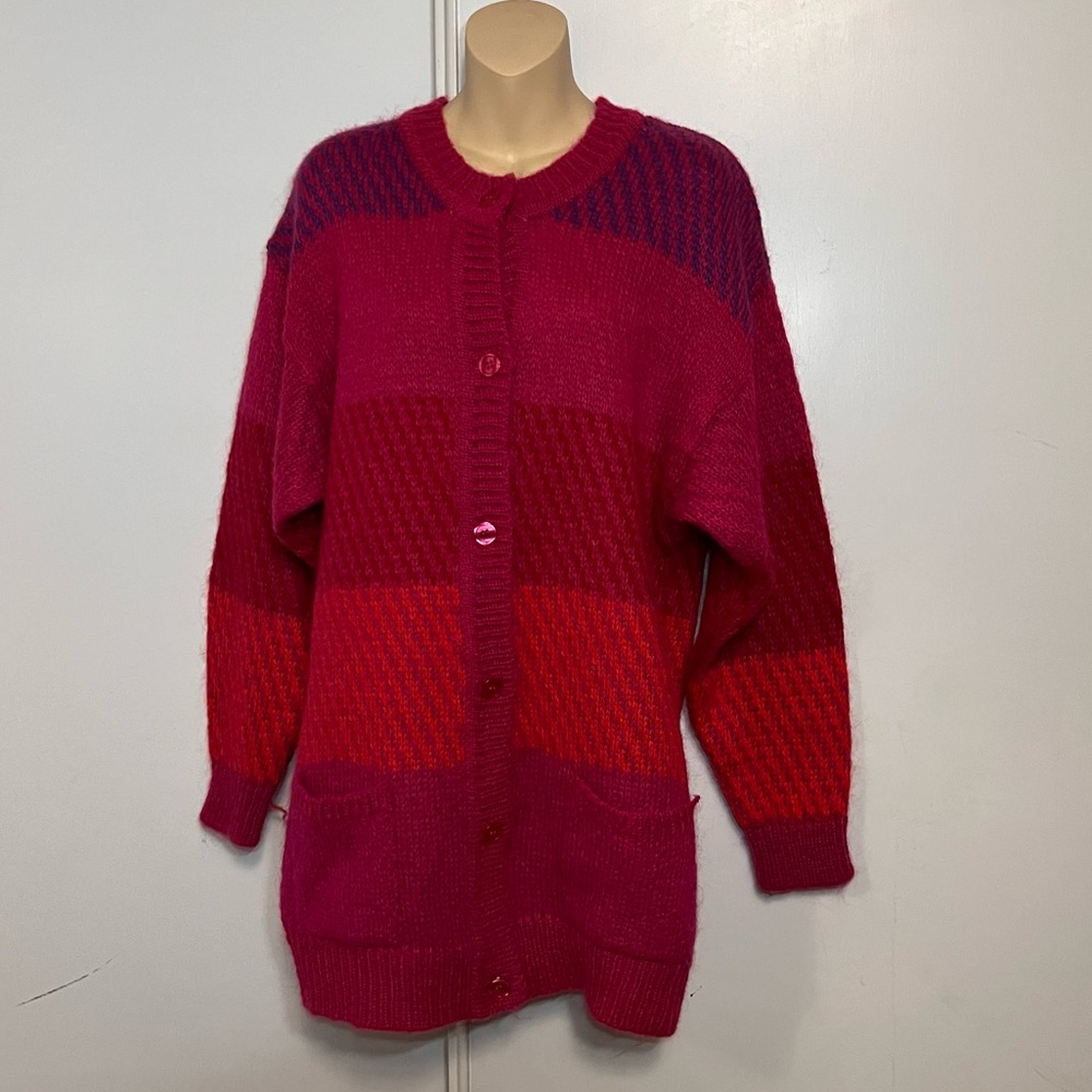 Vintage 80s Spiegel Together Knit Cardigan Chunky Short Sleeves Missy M Colorful - Picture 8 of 10